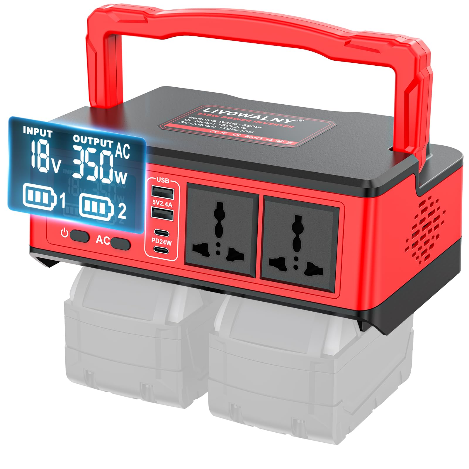 Real 200W Power Inverter Compatible With Dewalt, DC 20V to AC 110-120V Battery Inverter, LIVOWALNY Portable Power Station Generator, Charger Adapter Battery Powered with 2 USB & 1 Type-C & 1 AC Outlet
